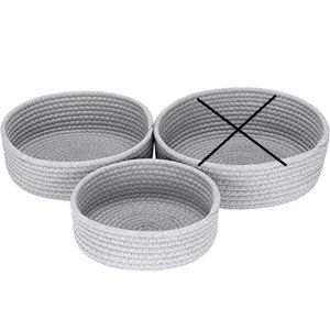 2-Pack Cotton Rope Baskets, Small Woven Storage Basket, Fabric (Round, Grey)